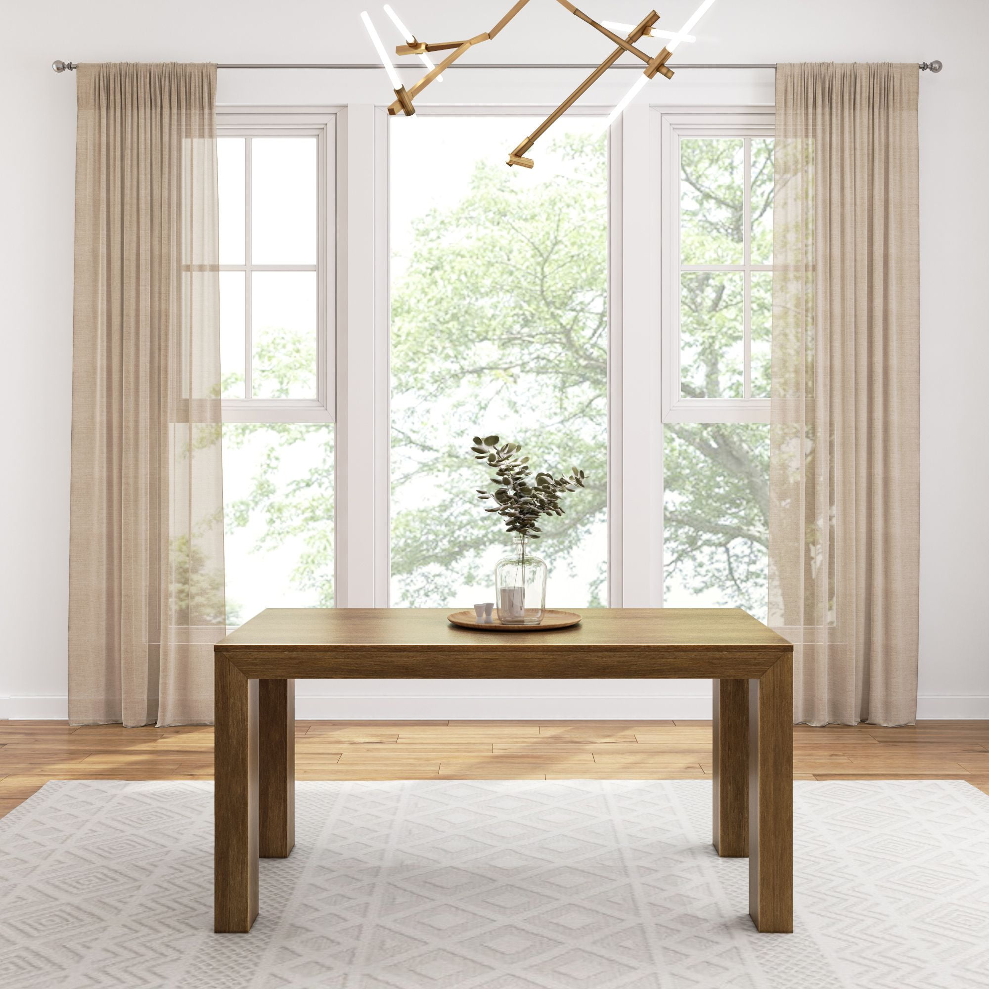 Plank+Beam 60" Modern Dining Table for 4, Solid Wood Rectangular Kitchen Table, Pecan Wirebrush