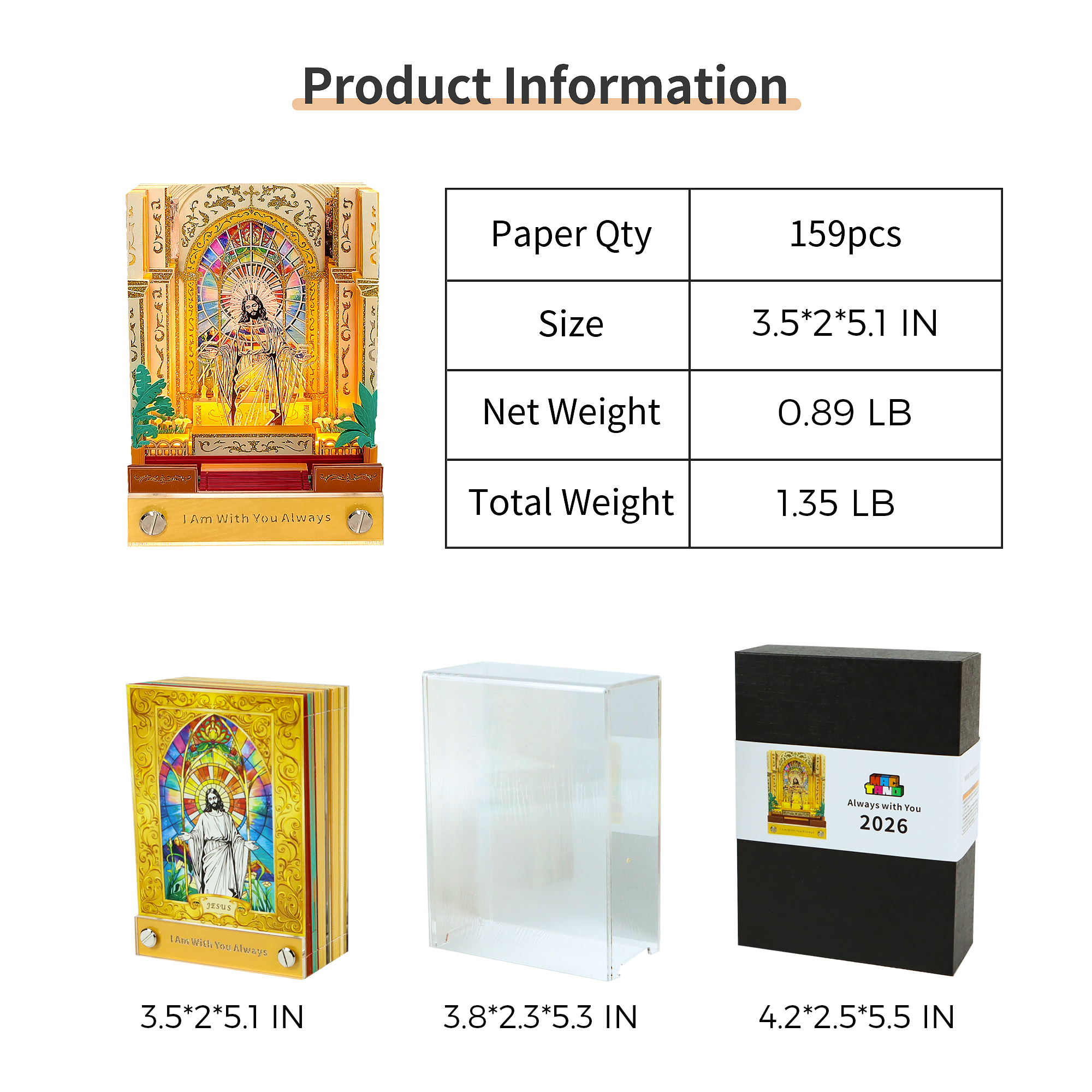 MACTANO 3D Art Calendar 2026, Time Piece Calendar Tear Away Paper DIY Carving Sticky Note-Jesus