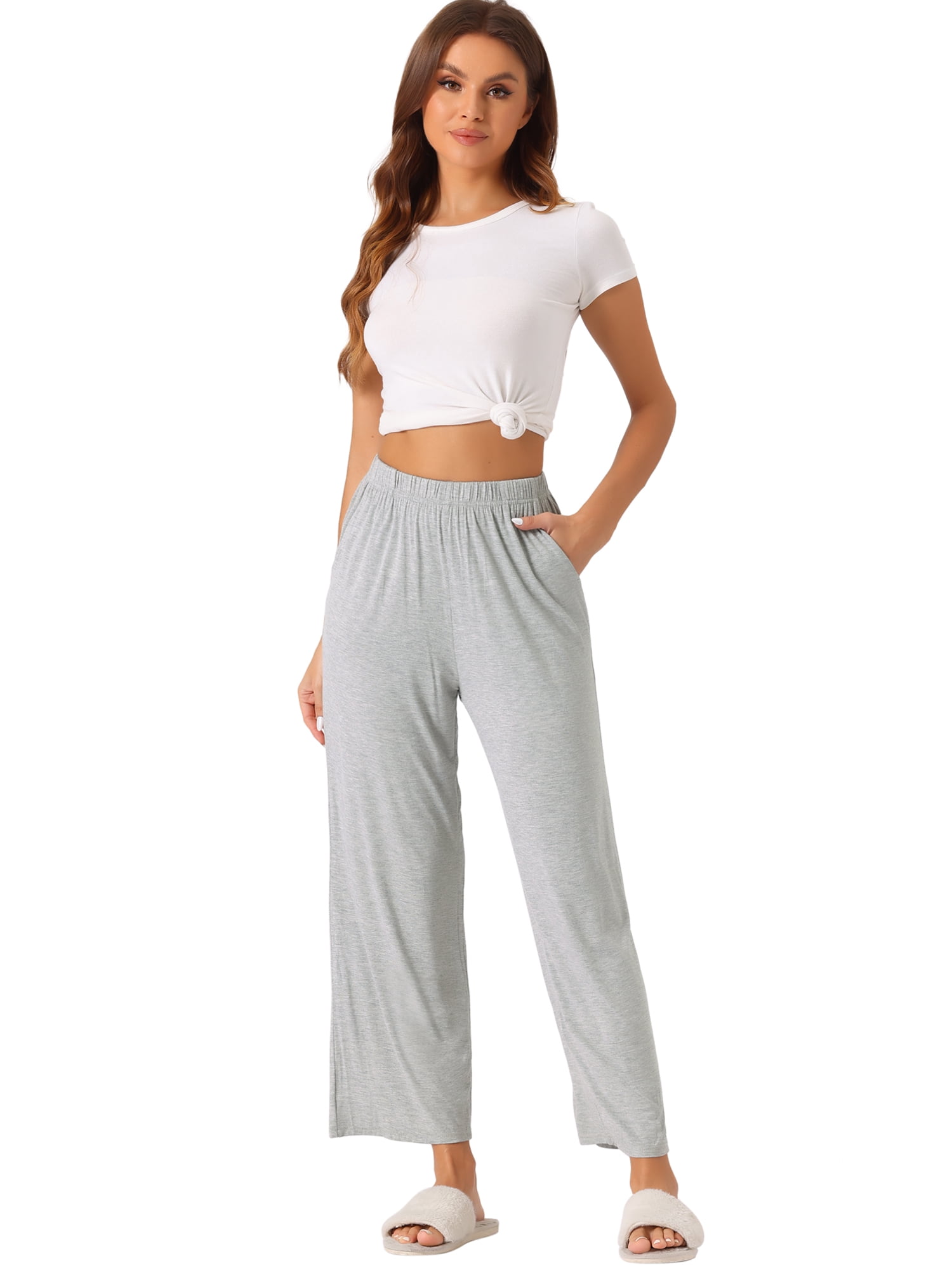 DARING DIVA Women's Flowy Cotton Wide Leg Lounge Pants 2XL Light Gray