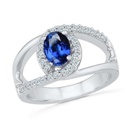 Harry Chad Enterprises 35404 2.75 CT Oval Ceylon Blue Sapphire & Diamond Ring, 14K White Gold - Size 6.5