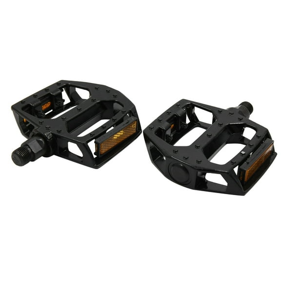 2 Pcs Black Aluminium Alloy Reflector Flat Type Nonslip Cycling Bicycle Pedals
