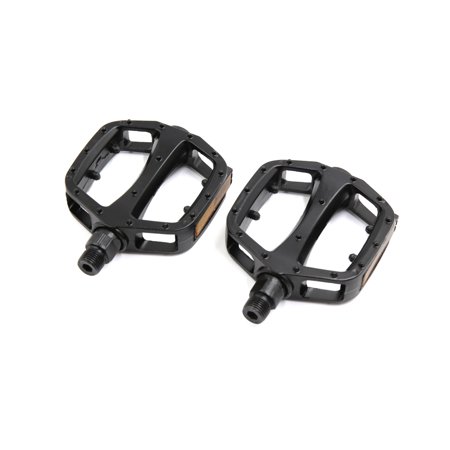 - 2 Pcs Black Aluminium Alloy Reflector Flat Type Nonslip Cycling Bicycle Pedals