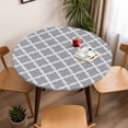 thumbnail image 5 of Moroccan Pattern Elastic Fitted Round Table Cover Geometric Trellis Grey Waterproof Outdoor Tablecloth for Holiday Party, Picnic, Patio & Dining Fits Tables Up to 36"-44", 5 of 8