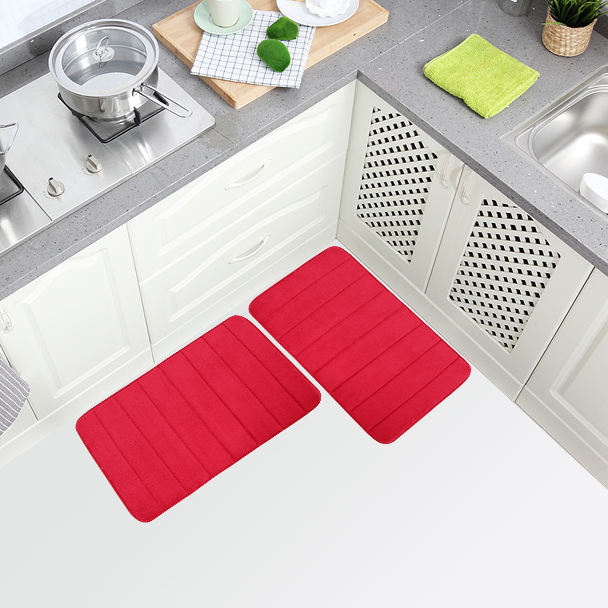 32''x20'' Memory Foam Striped Bath Mat Absorbent Antislip Floor Shower