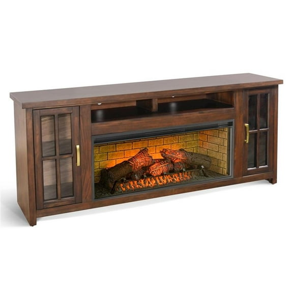 Pemberly Row Contemporary 76" Media Console with Electric Fireplace