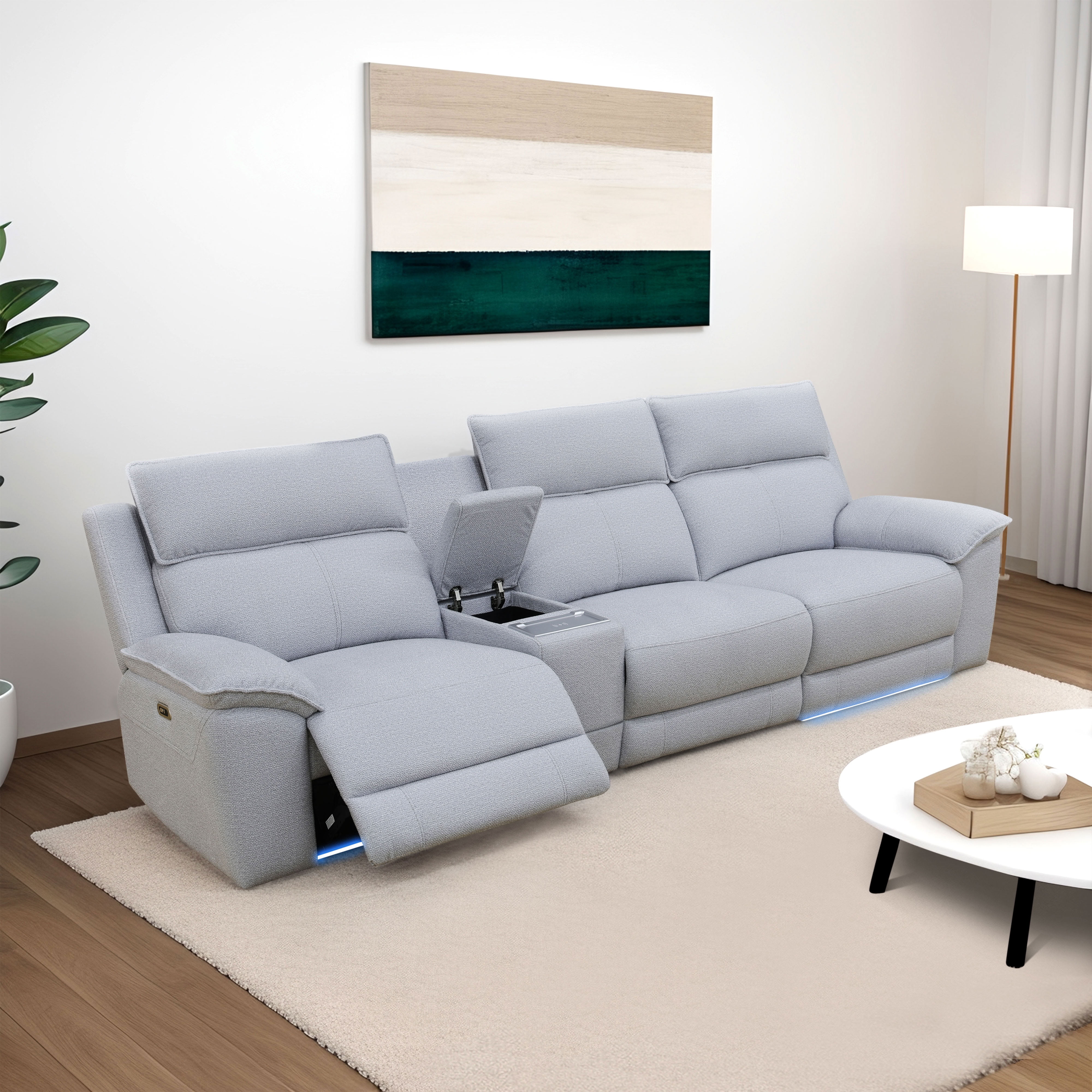 MAYEERTY Intelligent Recliner Sofa Set, Soft Sherpa Fabric with Console & Charging for Family Living Room