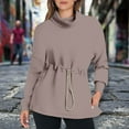thumbnail image 2 of Siilsaa Womens Turtleneck Sweatshirts Drawstring Waist Pullover Tops Loose Fit Long Sleeve Hoodies 2024 Fall Preppy Outfits Red,S, 2 of 5