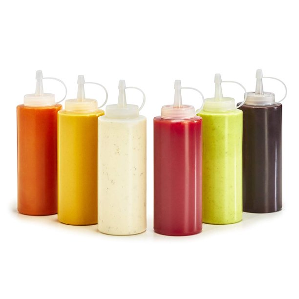 6 Pack 8 Oz Plastic Squeeze Squirt Bottles for Condiments with Caps and Measurements,Ideal for