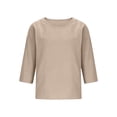 thumbnail image 4 of Gamivast Linen Shirts for Women Plus Size Scoop Neck Oversized Slouchy Fit Tops Soft Lightweight Breathable Basic 3/4 Sleeve Tees Lounge Weekend Fall Everyday Casual outfits, 4 of 5