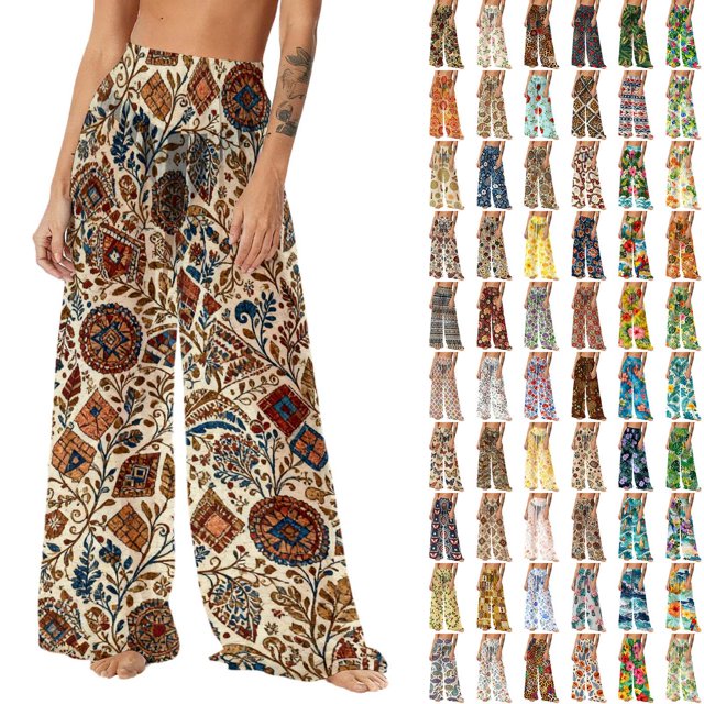 Pincandy Women See Through Sheer Mesh Pants Beach Swimsuit Bikini Bottom Cover up Party Club Elastic High Waist Wide Leg Pants