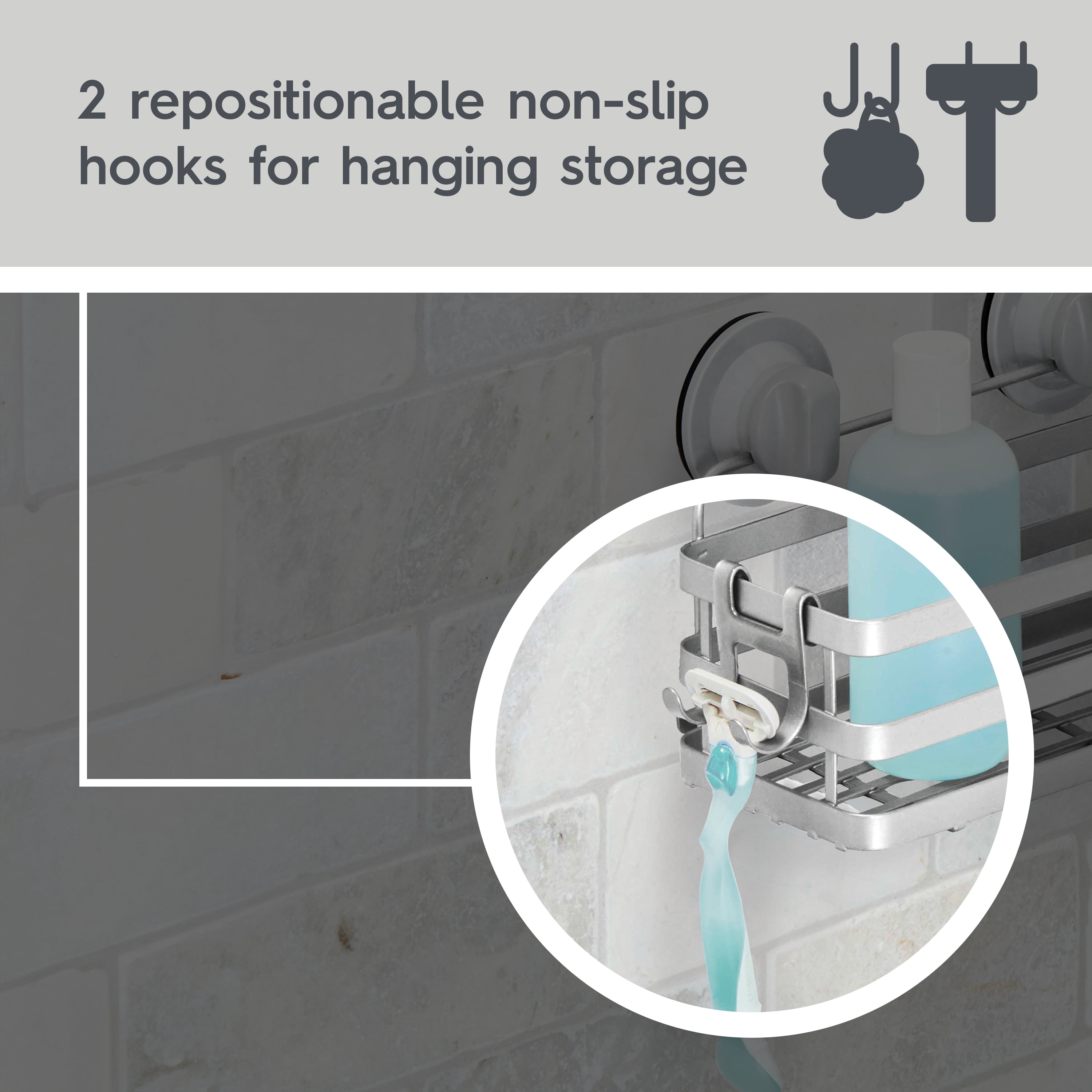 Better Homes & Gardens Adhesive or Suction Mount Shower Storage Basket, Satin Nickel