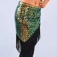 thumbnail image 4 of KHONTS Women's Sparkly Fringed Wrap Skirt Tie Side Sequins Tassel Scarf Waist Towel for Belly Dance Festival Rave Party Light Green One Size, 4 of 6