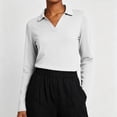 thumbnail image 6 of Tqcoqu Women's Solid Collared V Neck Long Sleeve Polos Shirts,Soft Casual Work Office Basic Pullover Tops,White Women's S-XXL, 6 of 7