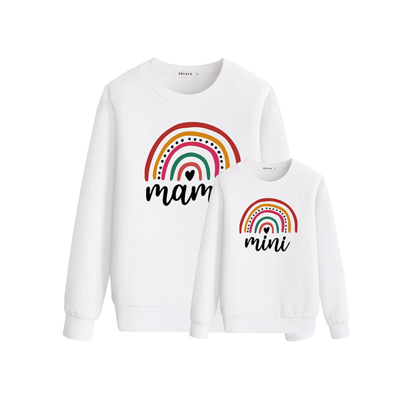 Mommy and me Matching Outfits Mama Mini Rainbow Print Pullover Long Sleeve Shirt Tops Fall Clothes