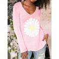 thumbnail image 5 of Raccmtaty Women's Knitted Tops Daisy Side Slits Long Sleeve V-Neck Ribbed Loose Sweaters, 5 of 8
