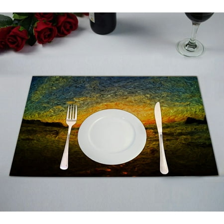 

GCKG Landscape Placemat Nature Art Sea Sunrise Clouds and Sea Waves Impressionism Oil Painting Placemat 12x18 Inch Set of 2