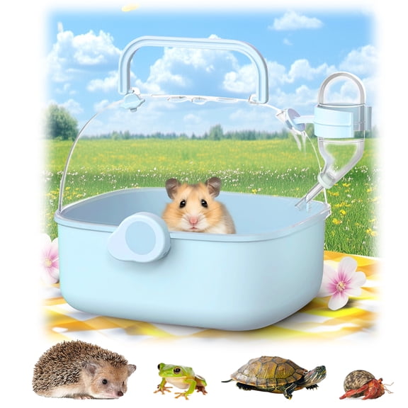Hamster Carrier Cage, Portable Small Animal Carrier Cage with Water Bottle, Guinea Pig Outgoing Cage Hamster Travel Carry Case for Small Pets, Gerbils, Chinchillas, Dwarf Hamster(Blue)