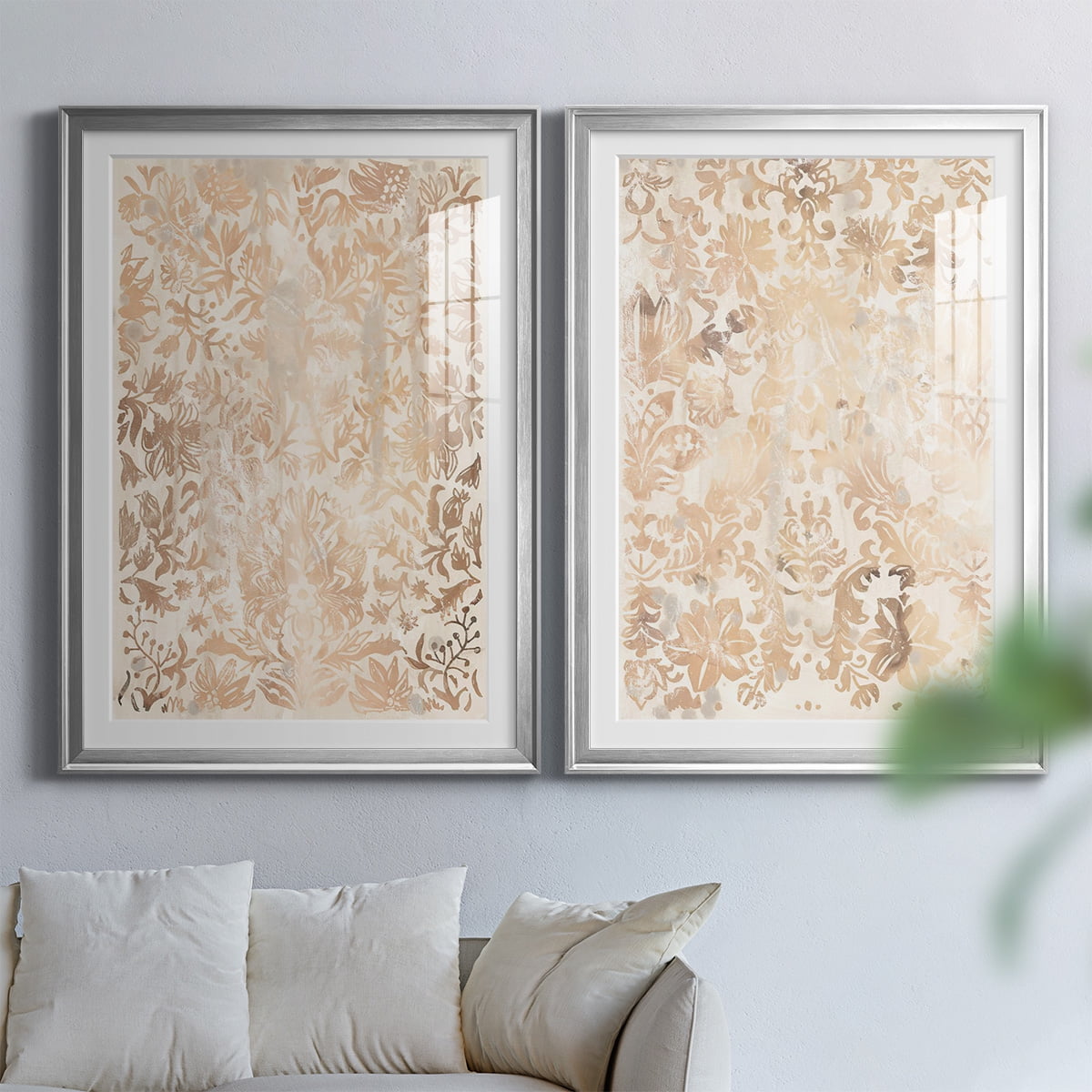 Wexford Home Walnut Damask I Premium Framed Print, 26.5" x 36.5" - Ready to Hang, Silver (Set of 2)