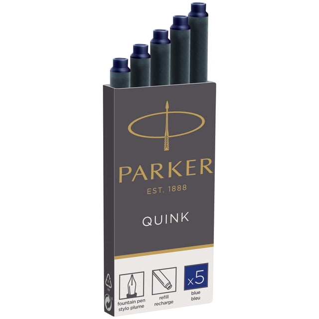 Recarga para Pluma Fuente Parker 1950382 Quink Azul Paquete de 5