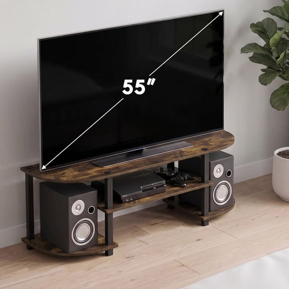Furinno Turn-S-Tube Wide TV Entertainment Center, Amber Pine/Black
