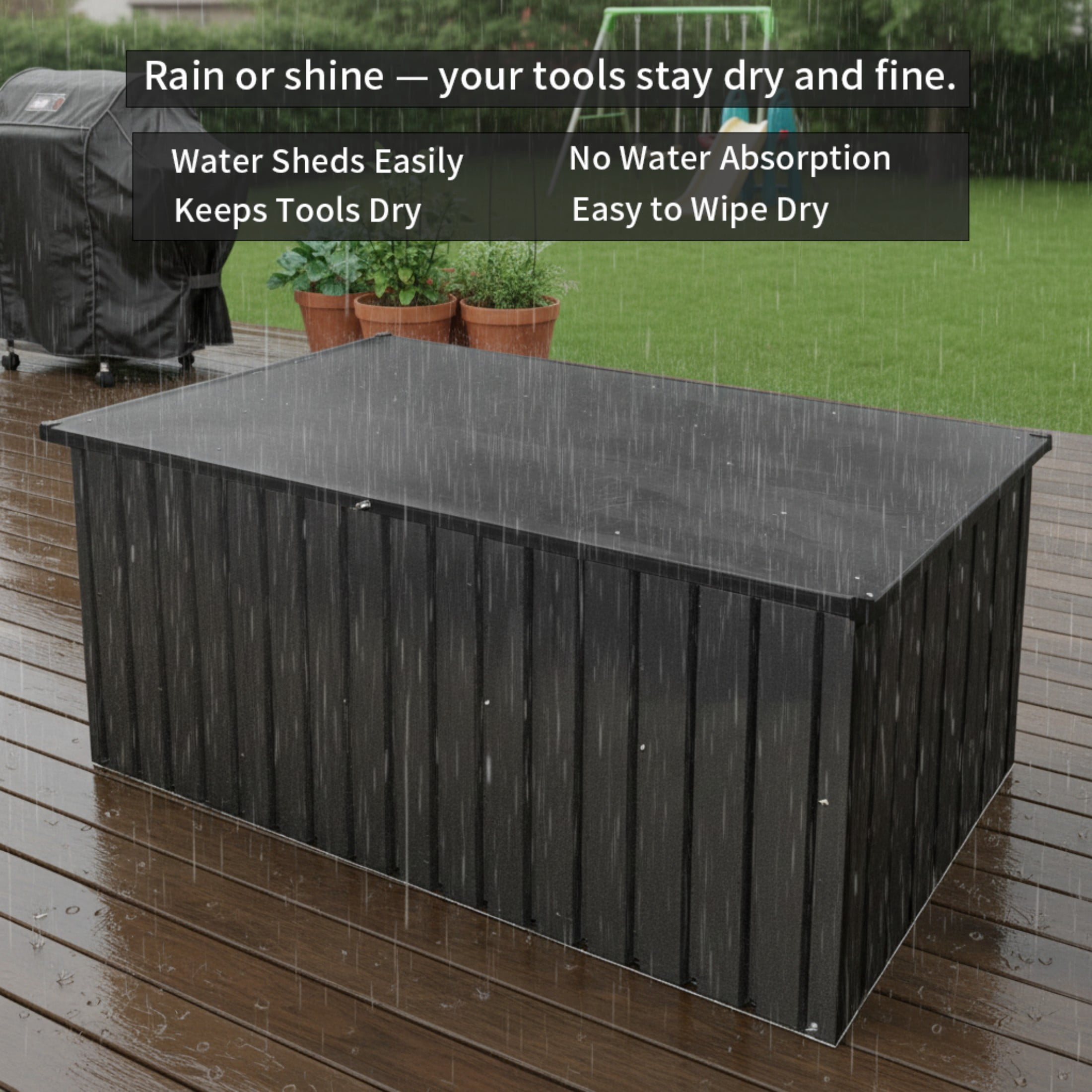 Alvantor Outdoor Storage Box Large Metal Black Deck 72"x37" 344Gal