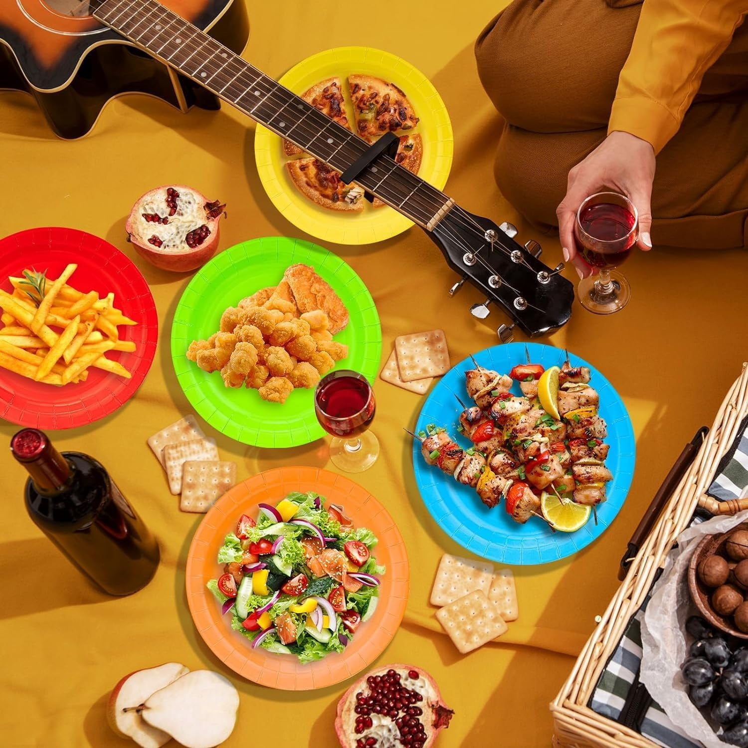 120 Pcs Colourful Paper Party Tableware Set, Boriyuan Rainbow Party Supplies Include 7" & 9" Paper Plates and 9oz Cups Napkins for Birthday Wedding Party Decorations, Serve 30 Guests