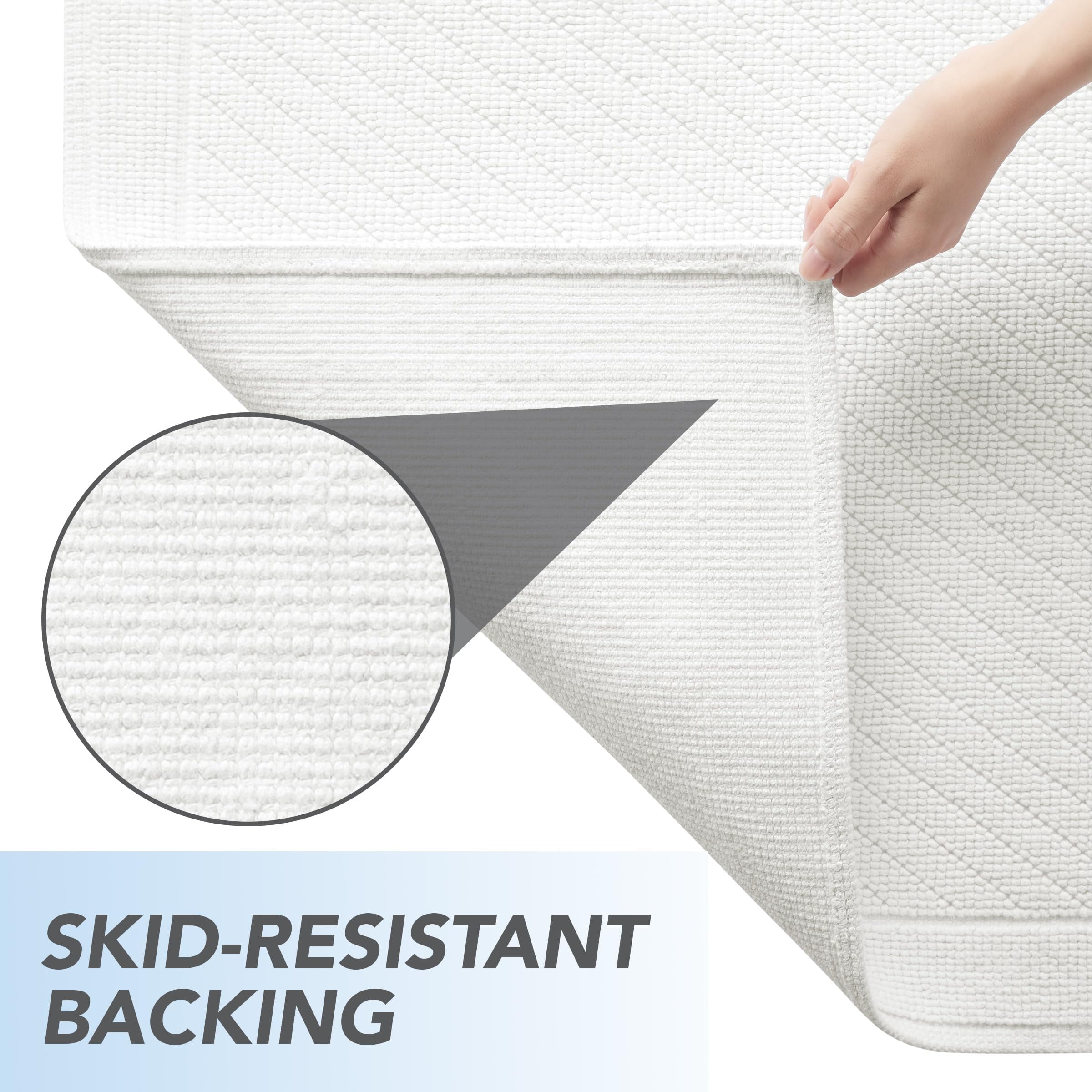 Cotton Bathroom Rug - High Absorbent Stylish Textured Woven Design Bath Mat  Slip Resistant Backing For Shower And Bathtub Floor 24x36 In White