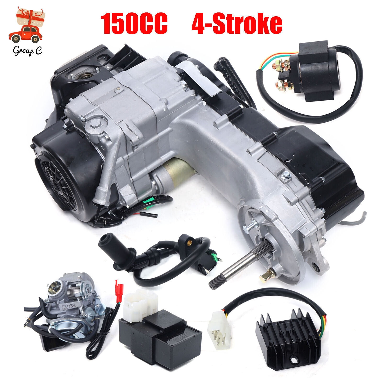 SHZICMY Complete Engine 4-Stroke 150CC GY6 Scooter ATV Go-Kart Motor CVT 11" Long Case