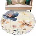 thumbnail image 2 of Round Area Rug 6 Ft, Blue Yellow Flowers Washable Non-Slip Circle Carpet for Living Room/Bedroom, Spring Summer Garden Wildflowers Retro Low-Profile Indoor Mats Collection Rugs for Residential, 2 of 7