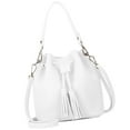 thumbnail image 3 of pitrice Bucket Bag Faux Leather Tassel Drawstring Crossbody Pouch Women Solid Color Shoulder Bag Handbag, White, 3 of 6
