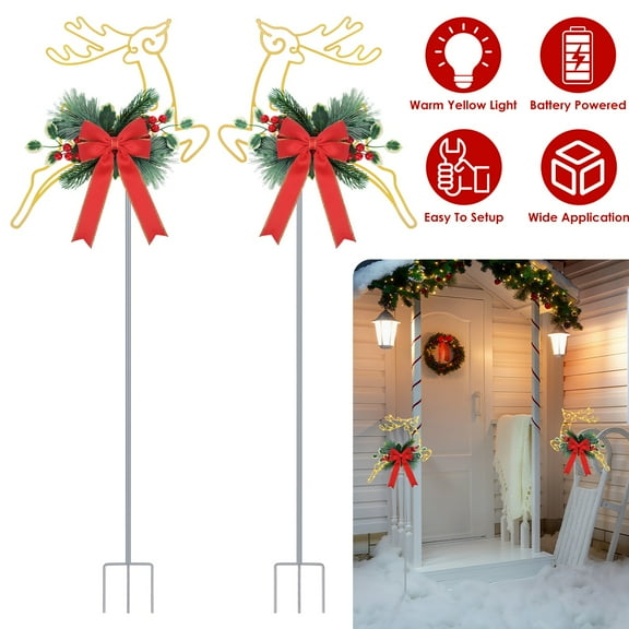 TeqHome 2Pcs Christmas Reindeer Stake Lights Christmas Decorations Outdoor Battry Powered Pathway Stake Lights for Christmas Decor