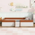 thumbnail image 3 of Harper & Bright Designs Twin Size Upholstered Daybed with Fence, PU Low Floor Bed Frame with Small Stairs for Boys Girls, Brown+White, 3 of 12