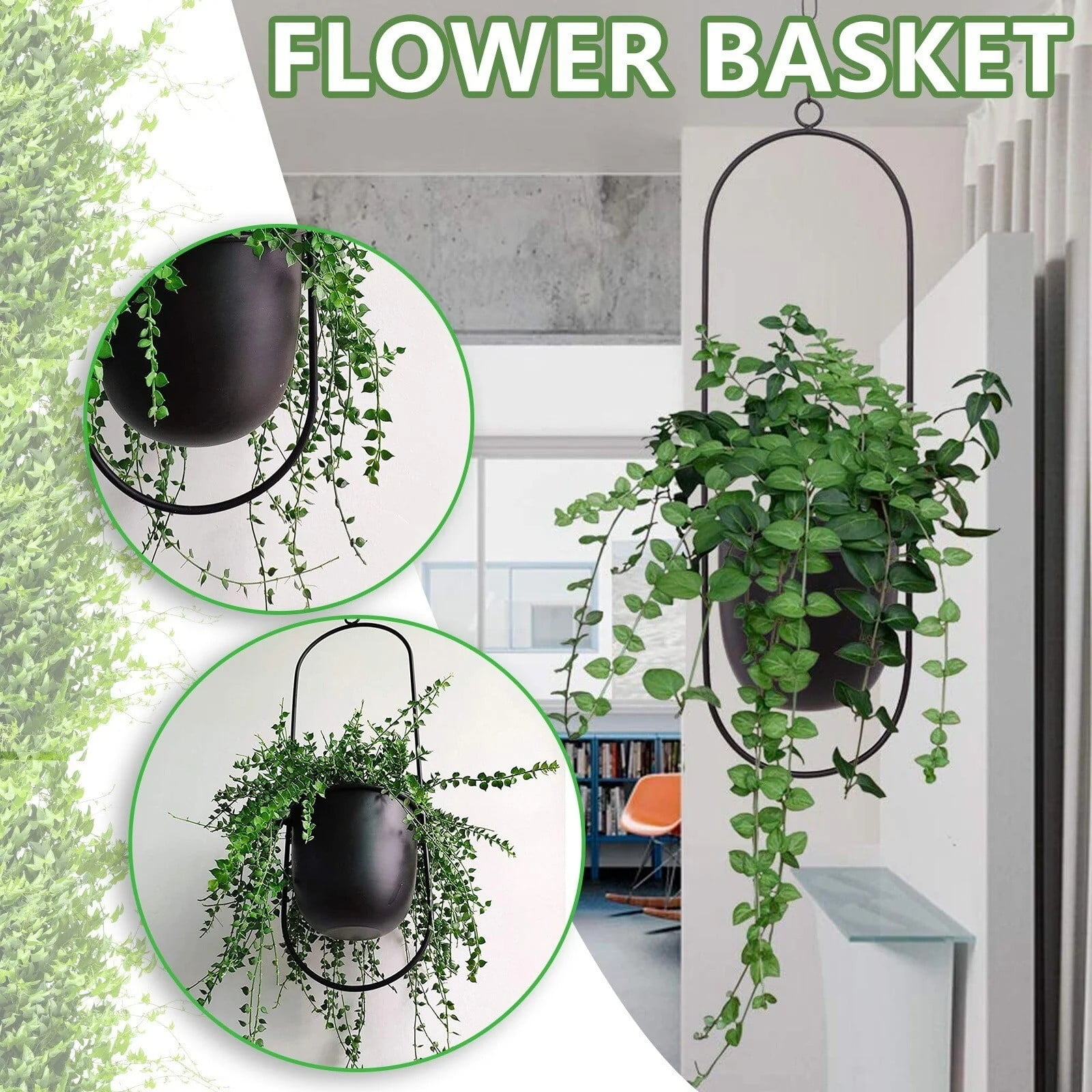 witspace Boho Black Metal Plant Hanger,Metal Wall and Ceiling Hanging Planter, Modern Planter, Mid Century Flower Pot Plant Holder, Minimalist Planter for Indoor Outdoor Home Decor