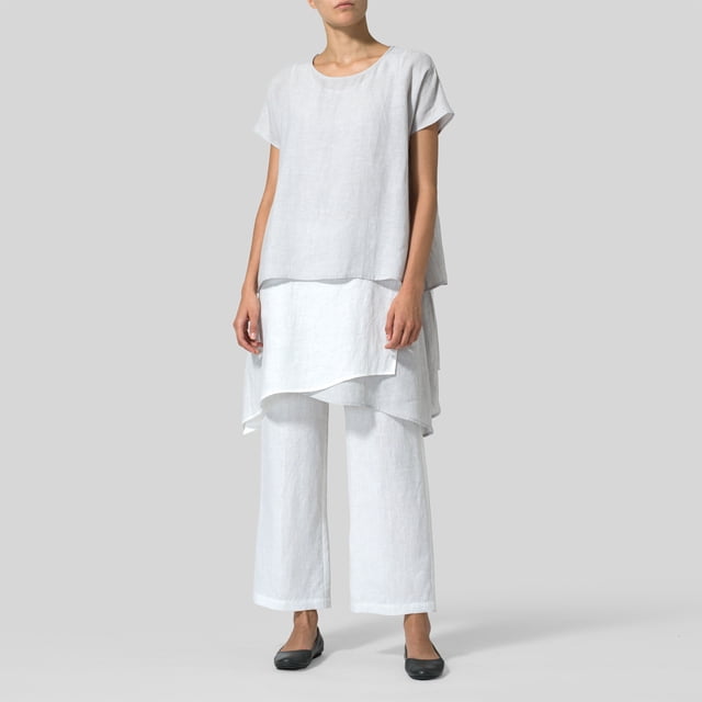 Camisa de manga corta de lino y algodón de corte holgado para mujer Top Sling Top Pants Daily Outfit FLhrweasw Nuevo