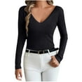 thumbnail image 2 of Qepwscx Womens Long Sleeve Shirts V Neck Basic Slim Fitted Tops Stretch Base Layer T-Shirt, 2 of 6