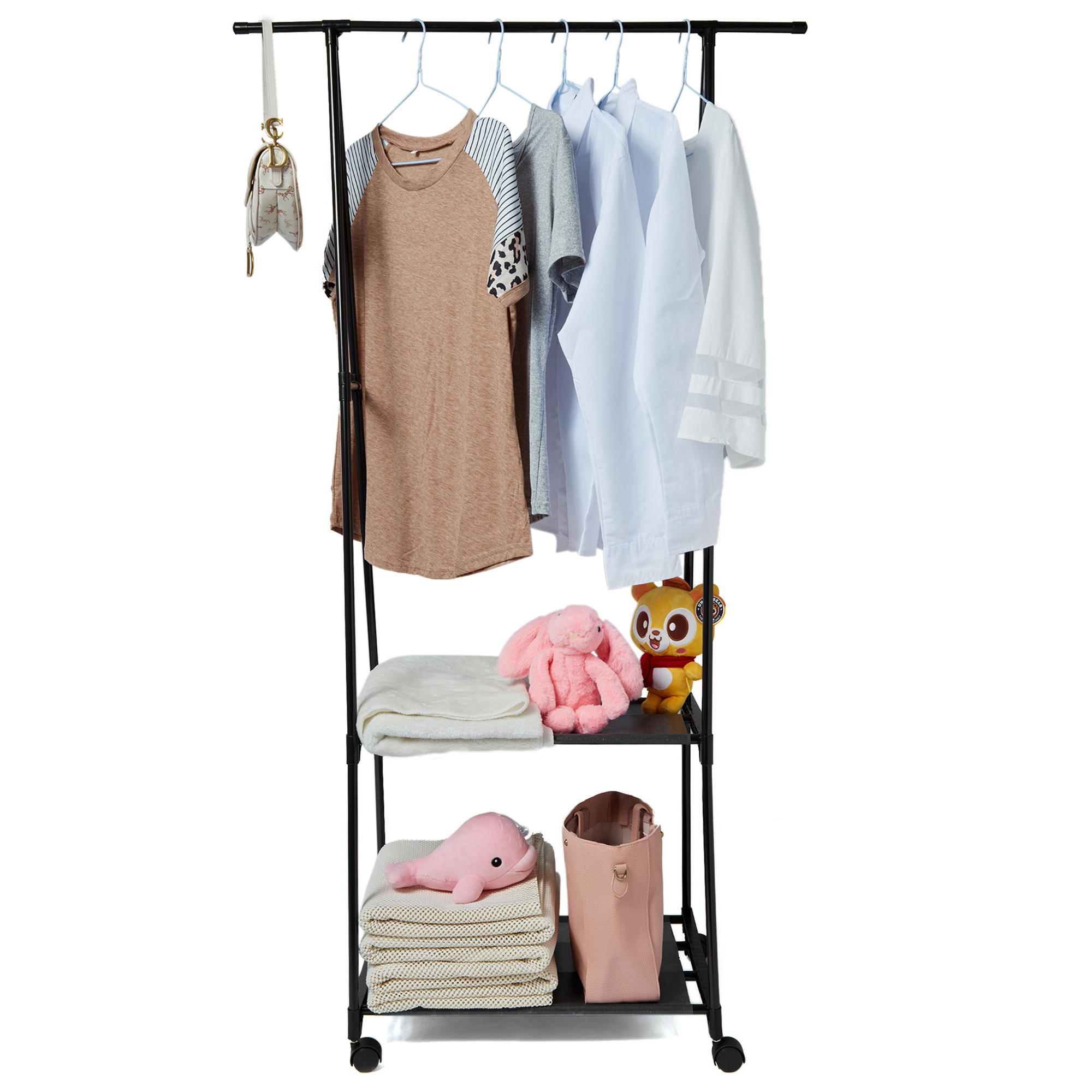 Garment Rack, Clothes Rack on Wheels Garment Stand Rolling Garment