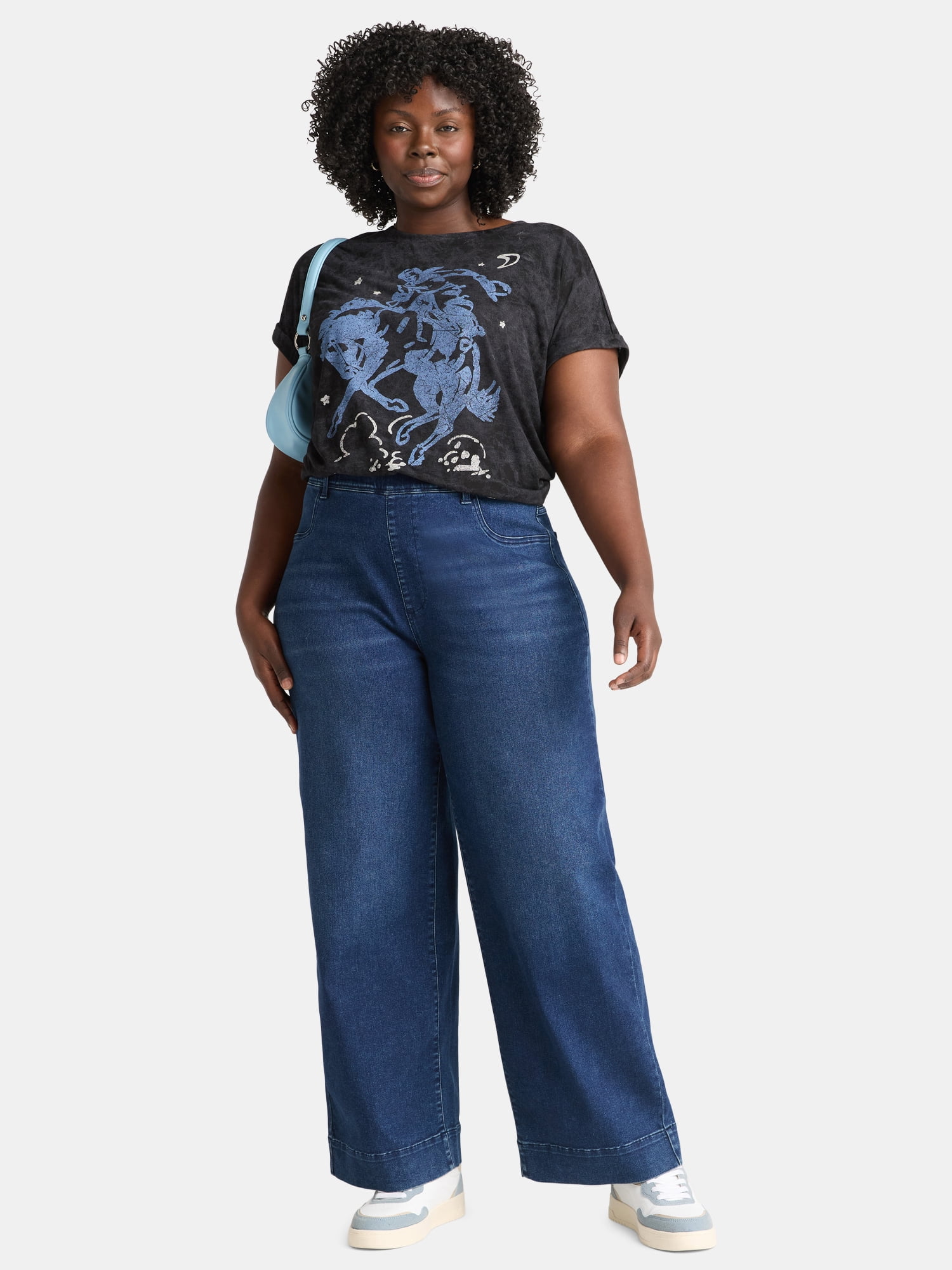 Terra & Sky Women's Plus High Rise Wide Leg Jeggings, 30" Inseam, Sizes 0X-5X
