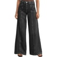 thumbnail image 3 of Female Wide Leg Jeans Baggy Jeans Mid Waist Stretch Boyfriend Denim Pants Vintage Trousers with Pocket Black L, 3 of 9