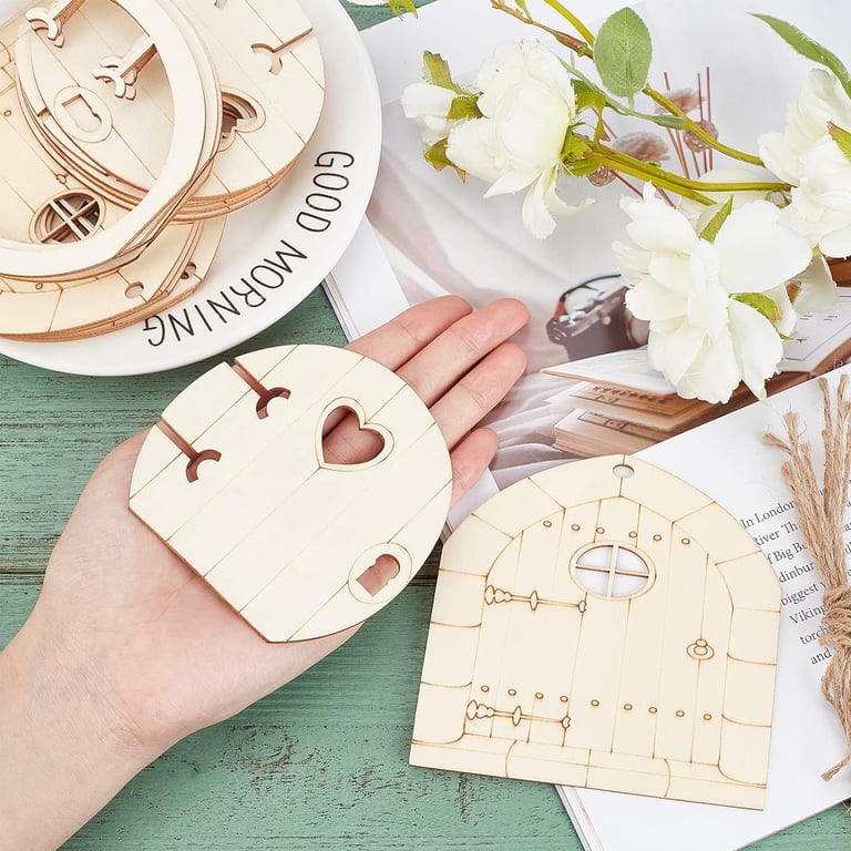 NBEADS 20 Pcs Unpainted Wooden Fairy Doors - Mini Blank Hollow-Out Craft Doors For DIY Fairy Gardens & Crafts