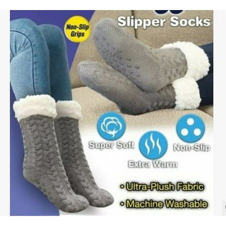 Fashion Slipper Socks Ultra-Plush Fleece Anti-Slip Grips Winter Warm ...