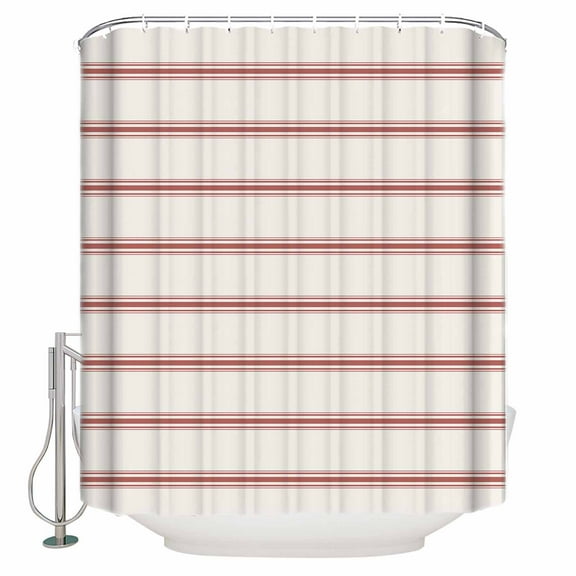 Small Stall Shower Curtain 36x72 Inch Narrow Half Size Red Striped Bath Curtains Bathroom Decor Rustic Red Stripe Modern Art Beige Waterproof Fabric Shower Curtain Set with Hooks 36 Inch