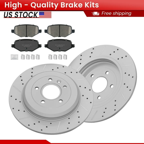 ACB ZONE Rear Brake Kits for Ford Edge Explorer Flex Taurus Lincoln MKS MKT MKX, Drilled Slotted Disc Brake Rotors and Ceramic Brake Pads