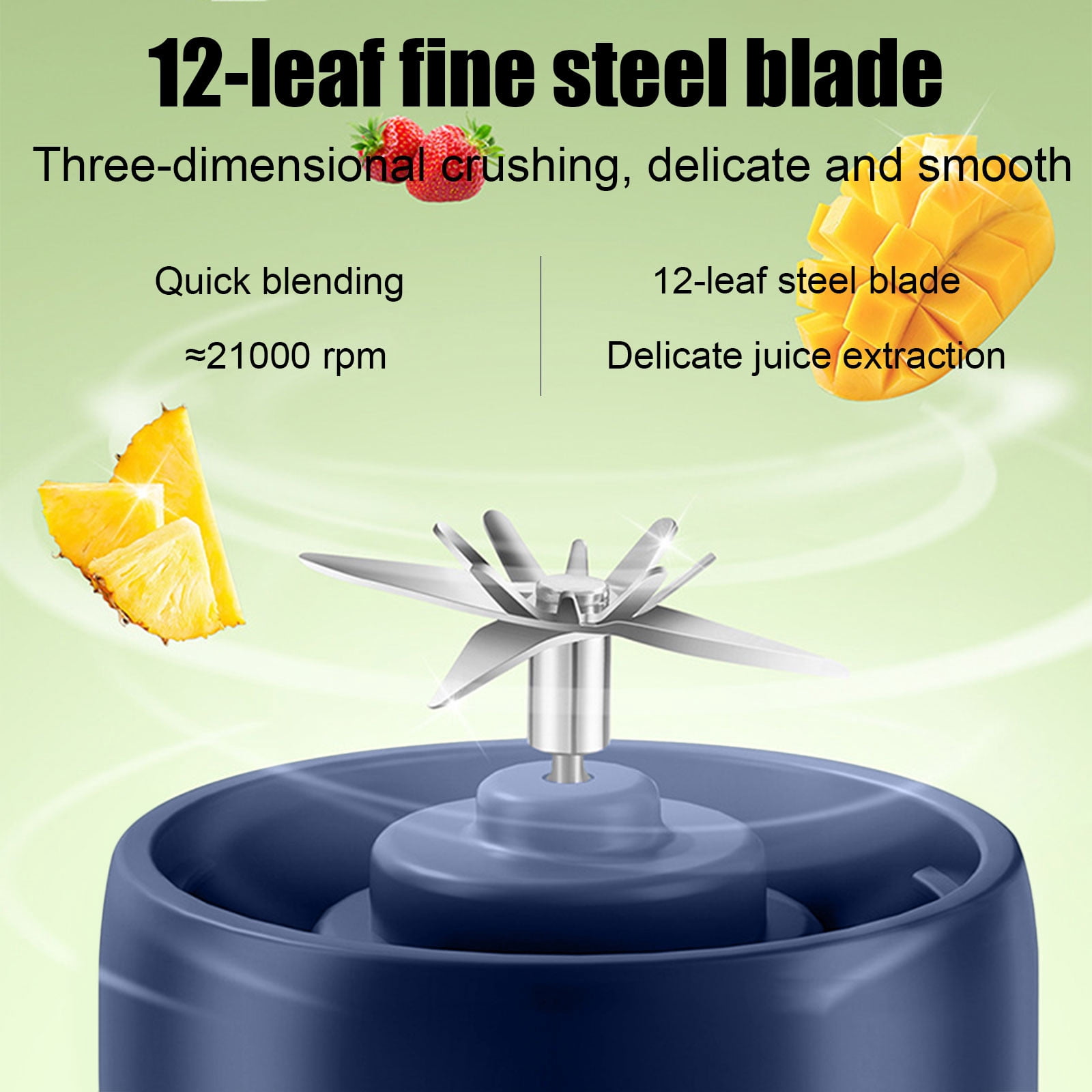 Portable Fruit and Vegetable Juicer Cup | Wireless Charging Blender | Glass Personal Smoothie Maker | 12-Blade Stainless Cutter | Cordless Rechargeable | 20.6x8.1cm | 1 Piece | Green Blue Mint