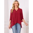 thumbnail image 4 of DARING DIVA Women's High Low Tops 3/4 Bell Sleeve V Neck Chiffon Blouse XL Red, 4 of 8