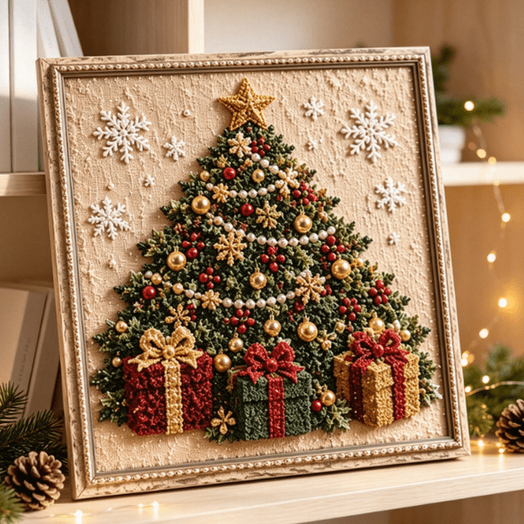 DIY Christmas Pearl Diamond Painting Art Kit with Frame, Christmas Pearl Beads Art Craft for Adults & Beginners, Gemstone Diamond Dots Beads Painting for Home Wall Decor (Pink Santa),Star Fir A5