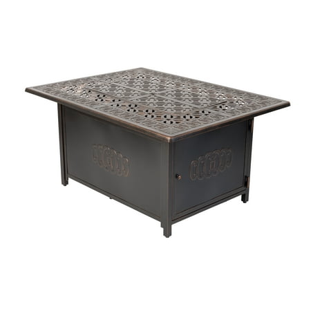 Fire Sense - Dynasty Rectangular Aluminum LPG Fire Pit - Antique Bronze