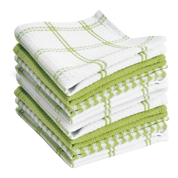 T-fal Coordinating Flat Waffle Weave Dish Cloth Set - 100% Pure Cotton - 8-Pack - 12 in. x 13 in. - Green