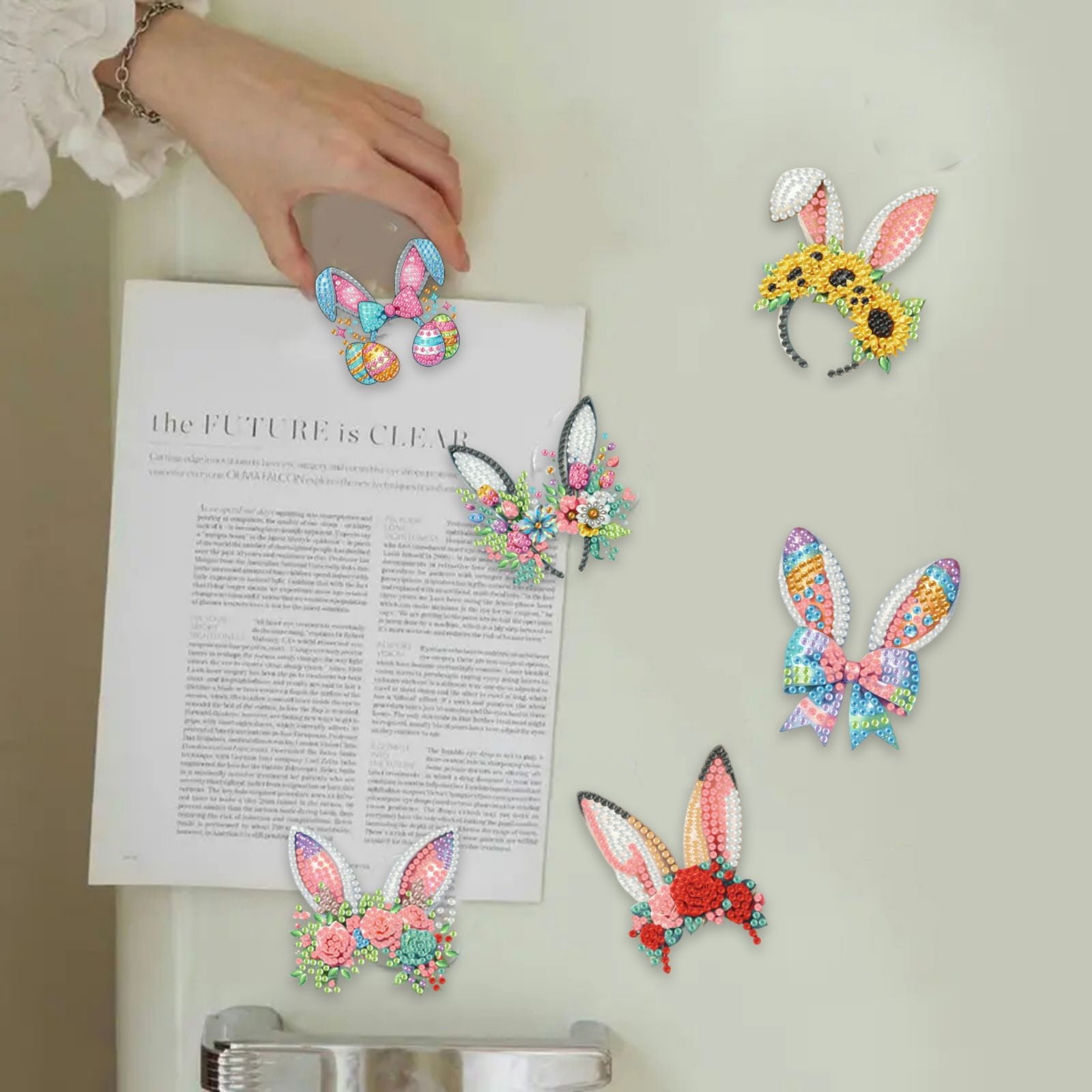 FLOPESN 6Pcs Holiday DIY Diamond Art Painting Refrigerator Magnet,Creative Design Easter St. Patrick's Day Acrylic Home Decors-Headband
