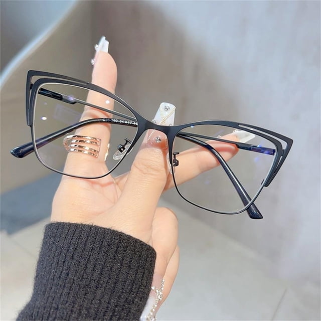 Lunettes Anti-Lumière Bleue en Métal Cadre Il de Chat Tendance pour Femmes Filles Rétro Mode Transparent Lecture Ordinateur