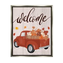 Stupell Industries Welcome Country Pumpkin Truck Graphic Art Luster Gray Floating Framed Canvas Print Wall Art, Design by Jo Taylor